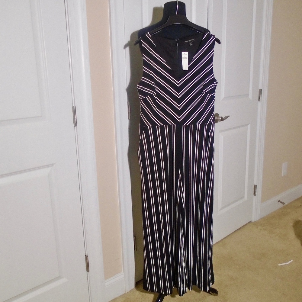 BANANA REPUBLIC NWT Sleeveless Knit Crepe Stripe Jumpsuit - Picture 5 of 9